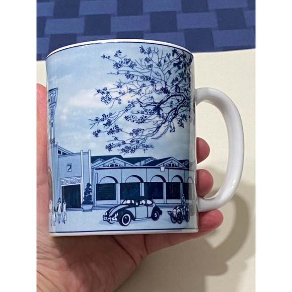 Minh Long Porcelain Blue Coffee Mug Ben Thanh Market Vietnam 12 Oz. - Picture 5 of 11